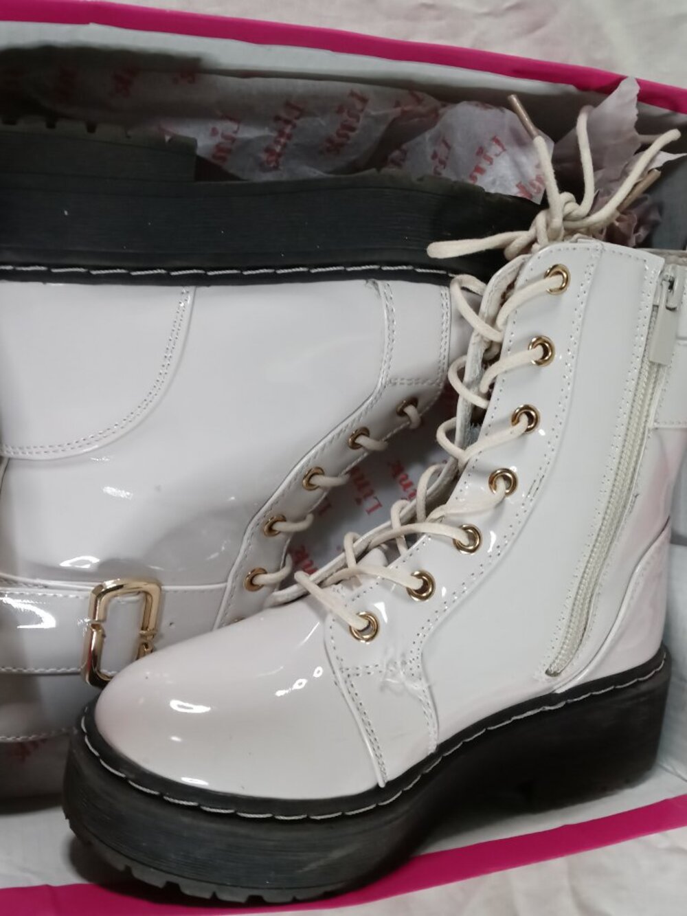 Shein Links Girls Size 1 Ankle Combat Beige/ Black Kids Boots in New Cond w Box